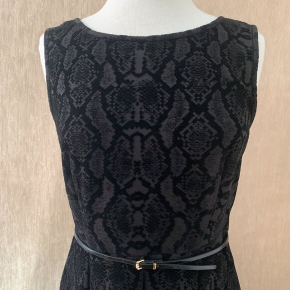 Calvin Klein Black Velour Pleated Dress | Sleeveless Fit & Flare | Size 8 - Picture 3 of 11